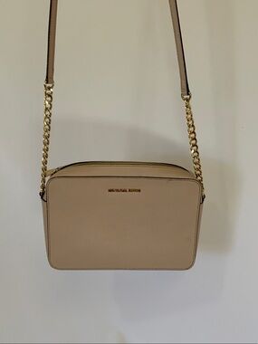 Michael Kors Blush Beige Saffiano Leather Crossbody with Gold Chain Strap